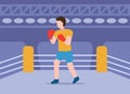 Boxing vector concept. Healthy lifestyle. Professional sports. A man in a T-shirt, shorts and gloves is preparing for a fight in