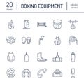 Boxing vector line icons. Punchbag, boxer gloves, ring, heavy bags, punching mitts. Sport training signs set, box Royalty Free Stock Photo