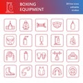 Boxing vector line icons. Punchbag, boxer gloves, ring, heavy bags, punching mitts. Sport training signs set, box Royalty Free Stock Photo