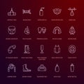 Boxing vector line icons. Punchbag, boxer gloves, ring, heavy bags, punching mitts. Sport training signs set, box