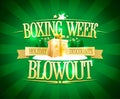Boxing week blowout sale web banner design, holiday discounts vector mockup with golden gift box Royalty Free Stock Photo