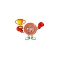 Boxing winner bronze coin cartoon character mascot style.