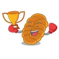 Boxing winner challah mascot cartoon style Royalty Free Stock Photo