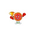 Boxing winner cherry pie cartoon character with mascot