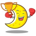 Boxing winner crescent moon character cartoon