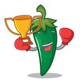 Boxing winner green chili character cartoon
