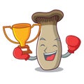 Boxing winner king trumpet mushroom mascot cartoon Royalty Free Stock Photo