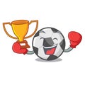 Boxing winner soccer ball on the character field Royalty Free Stock Photo