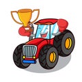 Boxing winner tractor mascot cartoon style