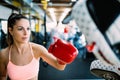Boxing workout woman in fitness class ring