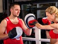 Boxing workout woman in fitness class. Sport exercise two people. Royalty Free Stock Photo