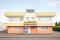 boxshaped building with flat roof, daylight