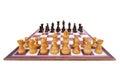 Boxwood chessboard with all pieces on white Royalty Free Stock Photo
