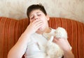 The boy is allergic to cat Royalty Free Stock Photo