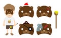 Boy animal wildlife mask costume fancy party set, Bear concept design illustration