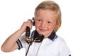 Boy with antique telephone Royalty Free Stock Photo