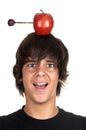 Boy with apple on his head and dart Royalty Free Stock Photo