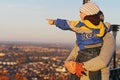 The boy in the arms of his father showing something on the observation deck in Lviv Royalty Free Stock Photo