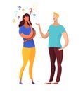 Boy asking girl questions flat vector illustration