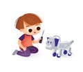 Boy assembling, building robot dog with screwdriver. Engineering for kids Royalty Free Stock Photo