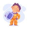 Boy Astronaut Character in Outer Space Exploring Universe Vector Illustration