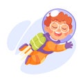 Boy Astronaut Character in Outer Space Exploring Universe Vector Illustration