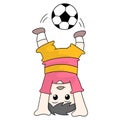 Boy athlete soccer doing headstand, doodle icon image kawaii