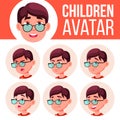 Boy Avatar Set Kid Vector. Primary School. Face Emotions. Facial, People. Cheer, Pretty. Card, Advert. Cartoon Head