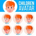 Boy Avatar Set Kid Vector. Primary School. Face Emotions. User, Character. Kids, Positive. Comic, Web. Cartoon Head Royalty Free Stock Photo