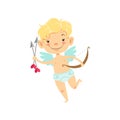 Boy Baby Cupid With Arrows And Bow, Winged Toddler In Diaper Adorable Love Symbol Cartoon Character Royalty Free Stock Photo