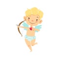 Boy Baby Cupid With Bow And Arrow, Winged Toddler In Diaper Adorable Love Symbol Cartoon Character Royalty Free Stock Photo