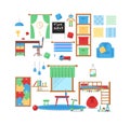 Boy baby room vector set. Royalty Free Stock Photo