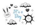 Boy baby shower monochrome greeting card vector Royalty Free Stock Photo