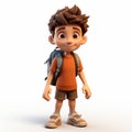Highly Detailed 3d Render Cartoon Of Eli As A Kid With Backpack