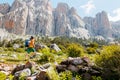 boy with a backpack on a hike against the backdrop of the mountains. child traveler with backpack, hiking, travel, mountains in