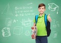 Boy with backpack and skateboard showing thumbs up Royalty Free Stock Photo