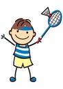 Boy and badminton, single player with racket and ball