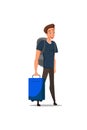 Boy with baggage flat illustration isolated on white background