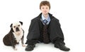 Boy in Baggy Suit with Bulldog