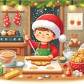 Boy baking christmas cookies in the kitchen in christmas time.