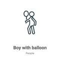 Boy with balloon outline vector icon. Thin line black boy with balloon icon, flat vector simple element illustration from editable Royalty Free Stock Photo
