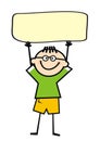 Boy with banner , vector humorous illustration Royalty Free Stock Photo