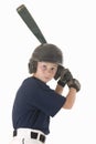 Boy in baseball helmet with bat