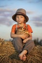 Boy with basket of buns Royalty Free Stock Photo