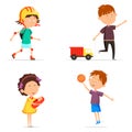 Boy with basketball ball and girl with baby doll Royalty Free Stock Photo