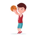 Boy basketball player throws the ball in basket