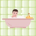 Boy in the bath. Bathroom. Happy childhood. Vector