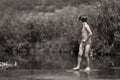 Boy bathing in the lake, summer time fun