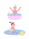 Boy Bathing in Small Pool and Girl Crawling on Rug Royalty Free Stock Photo