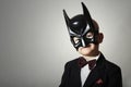 Boy in Batman Mask. Funny Child in Black Suit Royalty Free Stock Photo